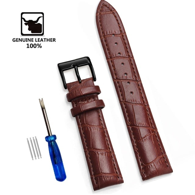 【Genuine Leather Watchbands 】Watch Band Strap Steel Pin buckle High Quality Wrist Belt Bracelet + Tool