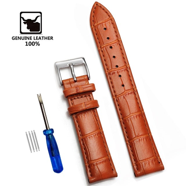 【Genuine Leather Watchbands 】Watch Band Strap Steel Pin buckle High Quality Wrist Belt Bracelet + Tool