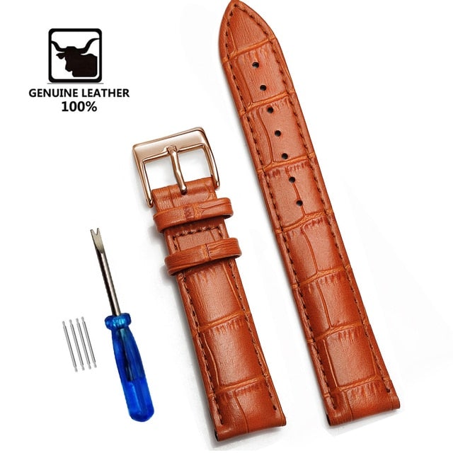 【Genuine Leather Watchbands 】Watch Band Strap Steel Pin buckle High Quality Wrist Belt Bracelet + Tool