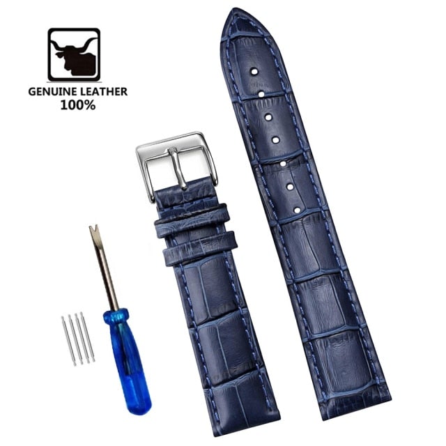 【Genuine Leather Watchbands 】Watch Band Strap Steel Pin buckle High Quality Wrist Belt Bracelet + Tool