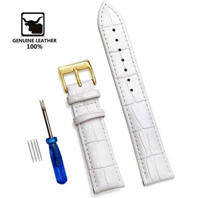 【Genuine Leather Watchbands 】Watch Band Strap Steel Pin buckle High Quality Wrist Belt Bracelet + Tool