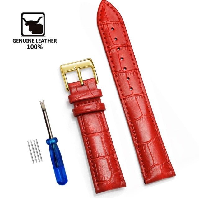 【Genuine Leather Watchbands 】Watch Band Strap Steel Pin buckle High Quality Wrist Belt Bracelet + Tool