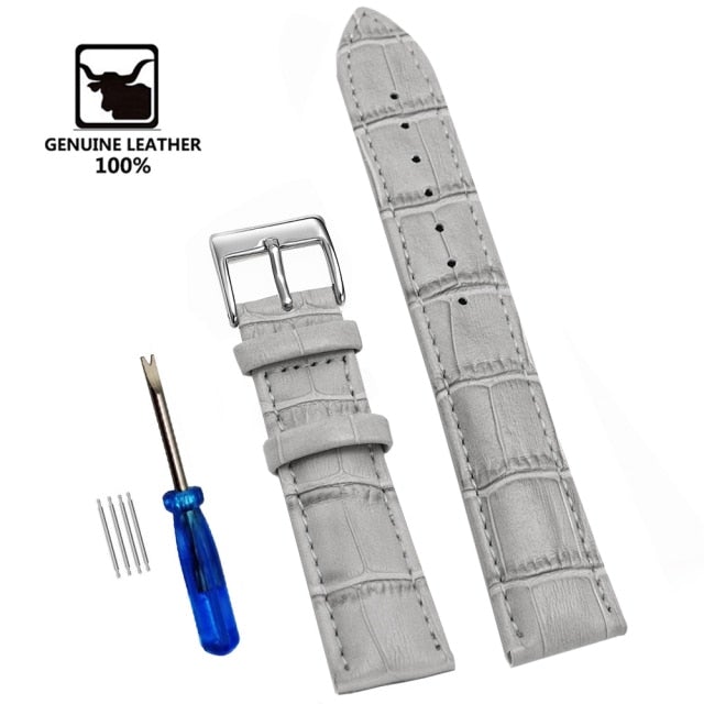 【Genuine Leather Watchbands 】Watch Band Strap Steel Pin buckle High Quality Wrist Belt Bracelet + Tool