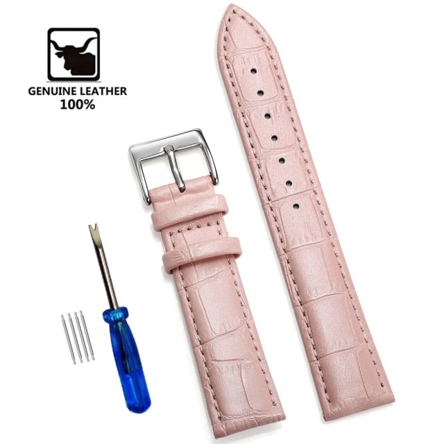 【Genuine Leather Watchbands 】Watch Band Strap Steel Pin buckle High Quality Wrist Belt Bracelet + Tool