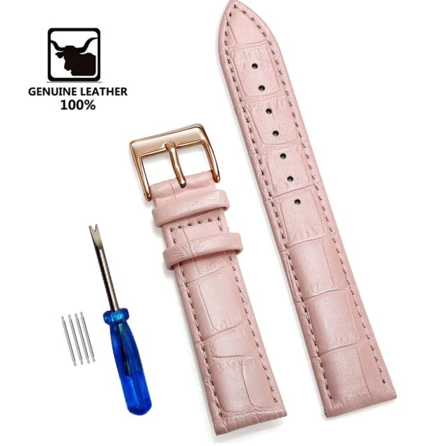 【Genuine Leather Watchbands 】Watch Band Strap Steel Pin buckle High Quality Wrist Belt Bracelet + Tool