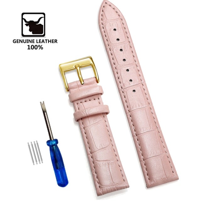 【Genuine Leather Watchbands 】Watch Band Strap Steel Pin buckle High Quality Wrist Belt Bracelet + Tool