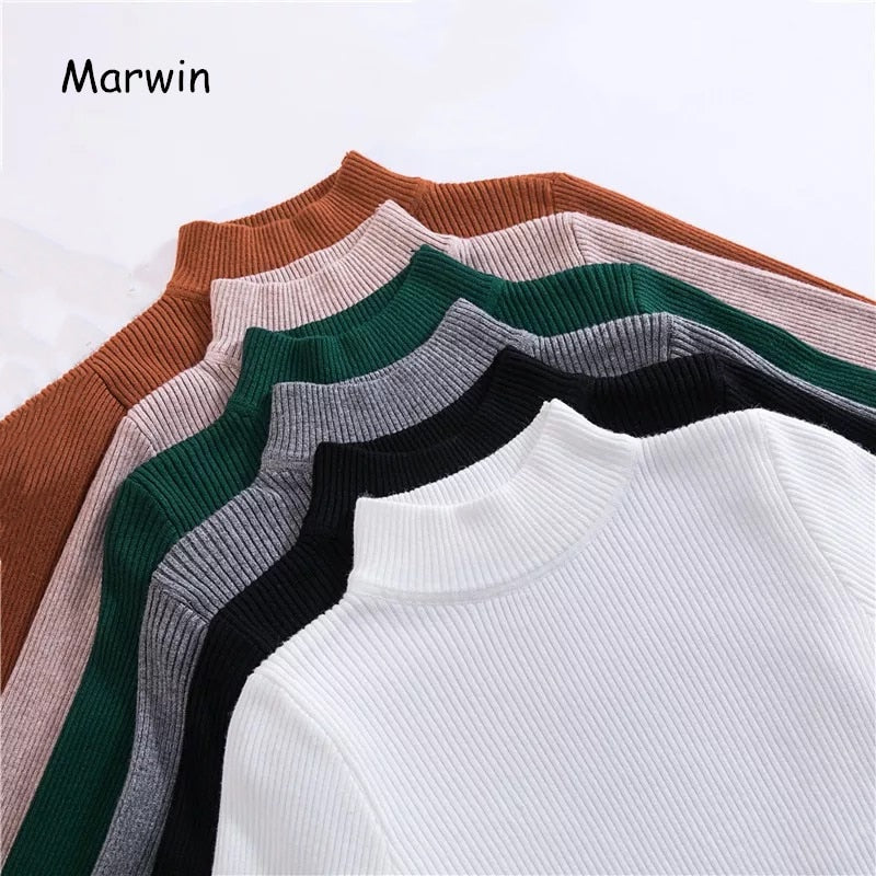 Marwin New-coming Autumn Winter Tops Turtleneck Pullovers Sweaters Primer shirt long sleeve Short Korean Slim-fit tight sweater