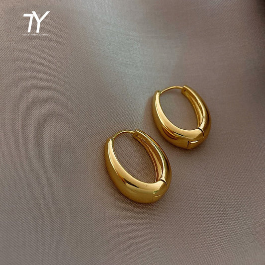 2020 New Classic Copper Alloy Smooth Metal Hoop Earrings For Woman Fashion Korean Jewelry Temperament Girl's Daily Wear earrings