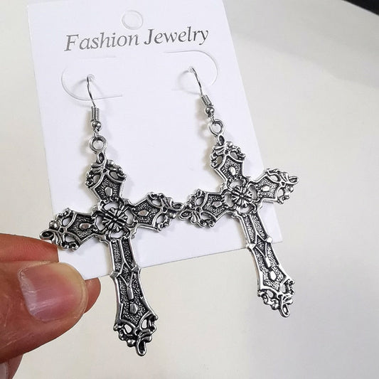 Big Cross Dangle Drop Earrings For Women Korean Trend Punk Goth Gothic Vintage Statement Fashion Jewelry Steampunk Accessories