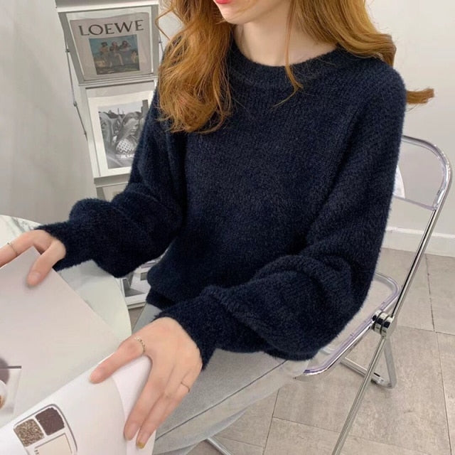 Hirsionsan Soft Loose Knitted Cashmere Sweaters Women 2021 New Winter Loose Solid Female Pullovers Warm Basic Knitwear Jumper