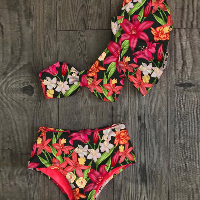 High Waist Bikini 2021 Ruffle Swimwear Women Print Sexy Swimsuit Push Up Bikinis Plus Size Bathing Suits Floral Beach Wear