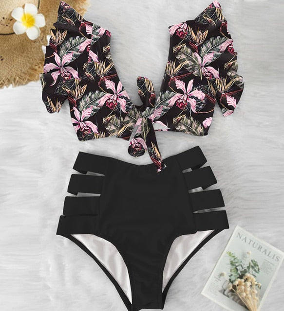 High Waist Bikini 2021 Ruffle Swimwear Women Print Sexy Swimsuit Push Up Bikinis Plus Size Bathing Suits Floral Beach Wear