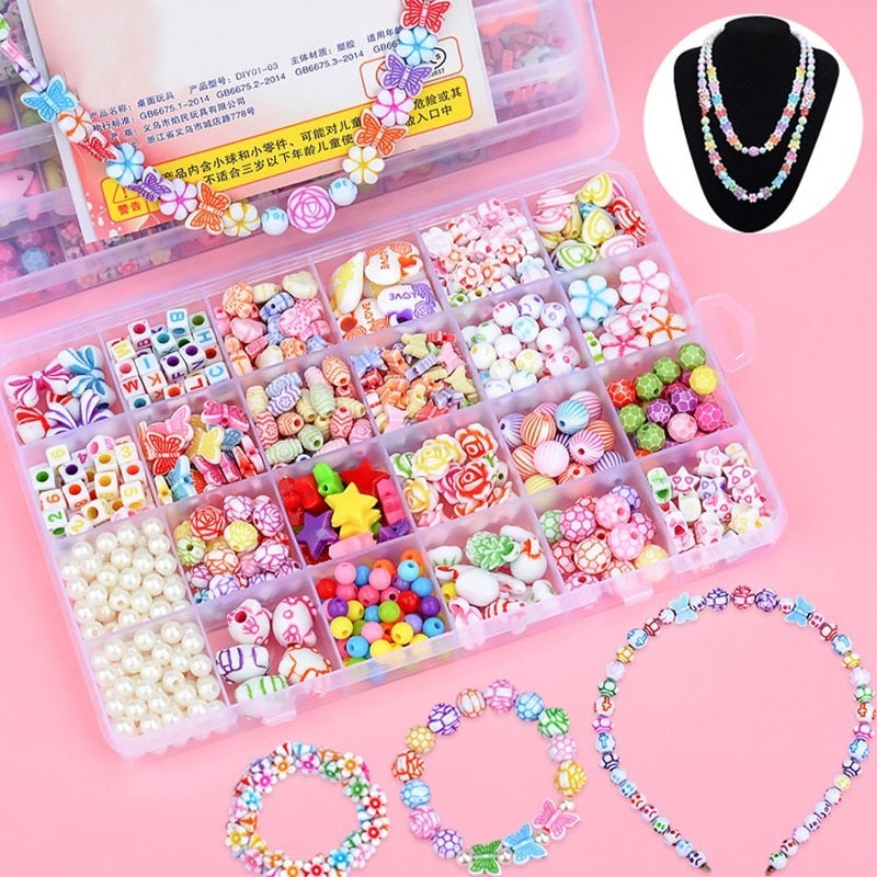 700pcs DIY Handmade Beaded Children's Toy Creative Loose Spacer Beads Crafts Making Bracelet Necklace Jewelry Kit Girl Toy Gift